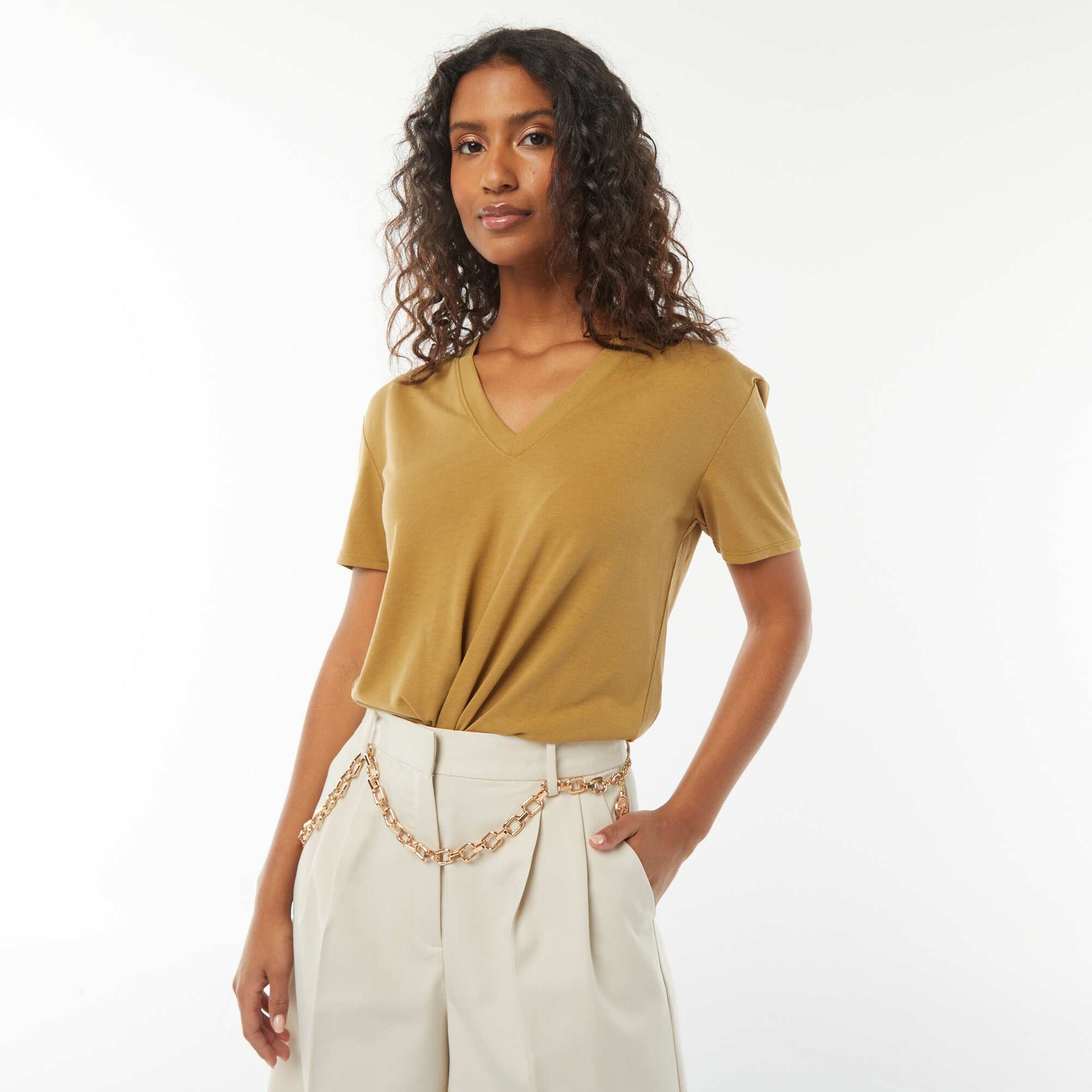 Tee-shirt manches courtes avec encolure en V VERT