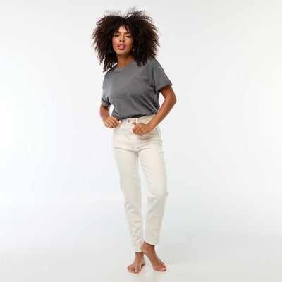 Jean mom 5 poches L34 BLANC