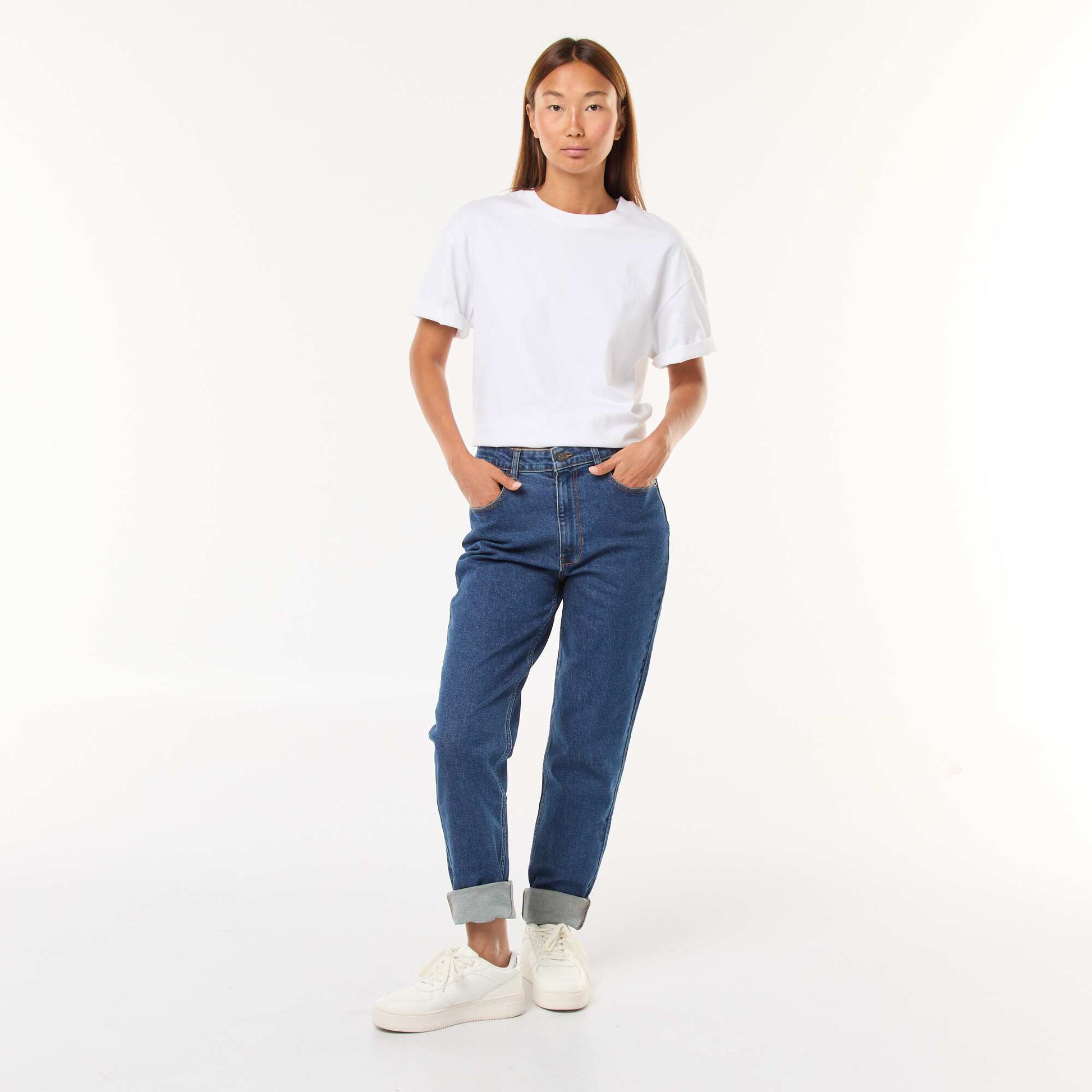 Jean mom 5 poches L34 BLEU