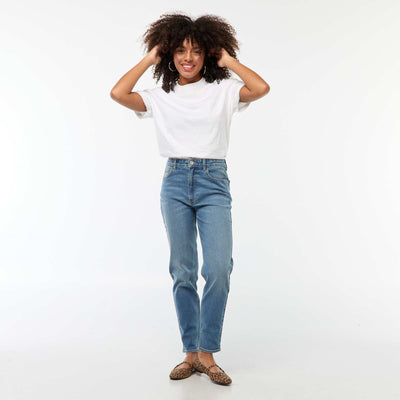 Jean mom 5 poches L34 BLEU
