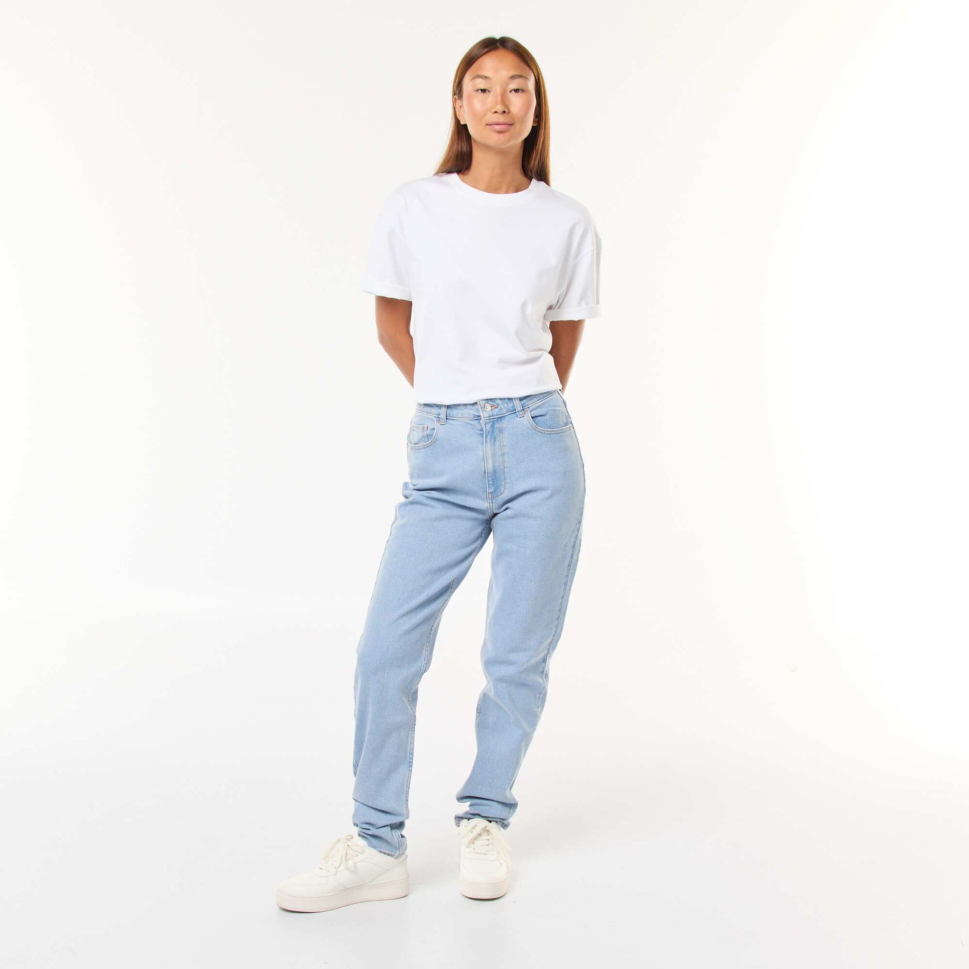 Jean mom 5 poches L34 BLEU