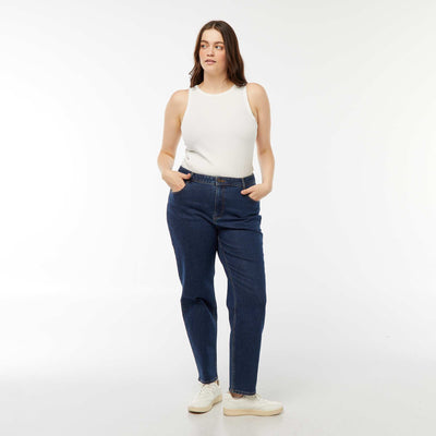 Jean mom taille haute 5 poches - L32 BLEU