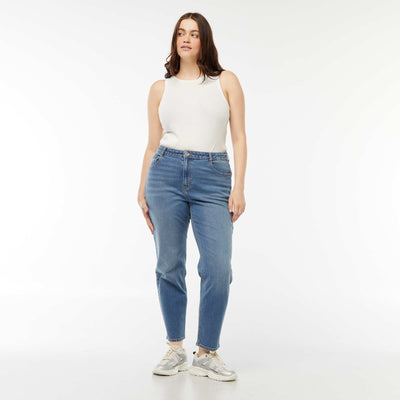 Jean mom taille haute 5 poches - L32 BLEU