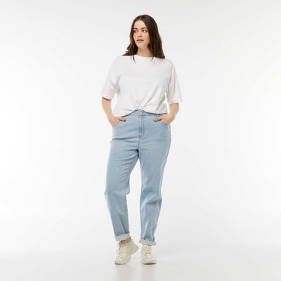 Jean mom taille haute 5 poches - L32 BLEU