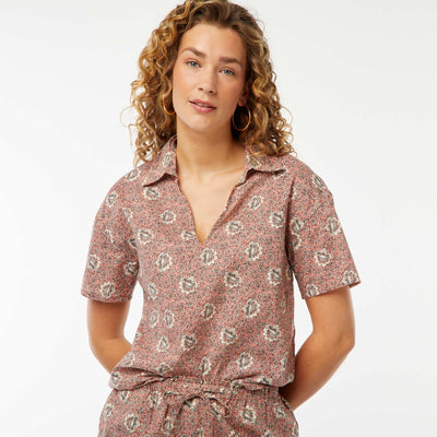 Chemise à manches courtes et motif floral ROSE