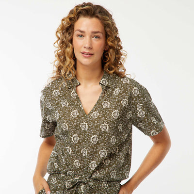 Chemise à manches courtes et motif floral VERT