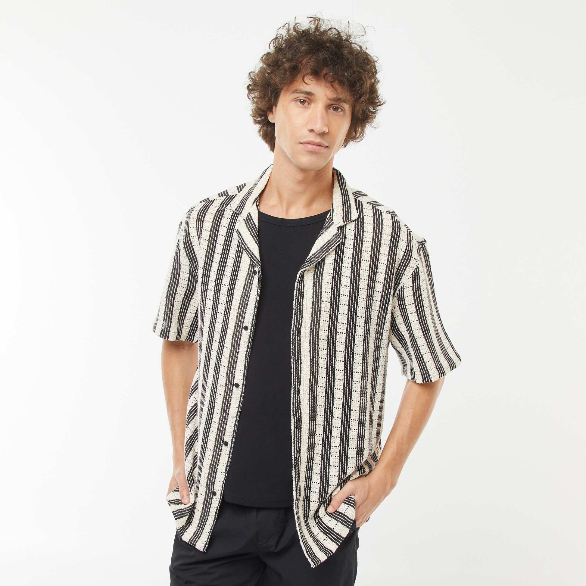 Chemise manches courtes en matière ajourée BEIGE