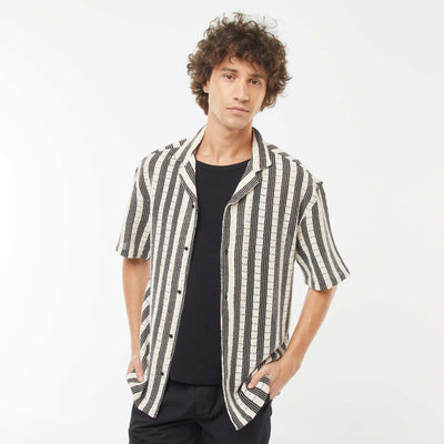 Chemise manches courtes en matière ajourée BEIGE