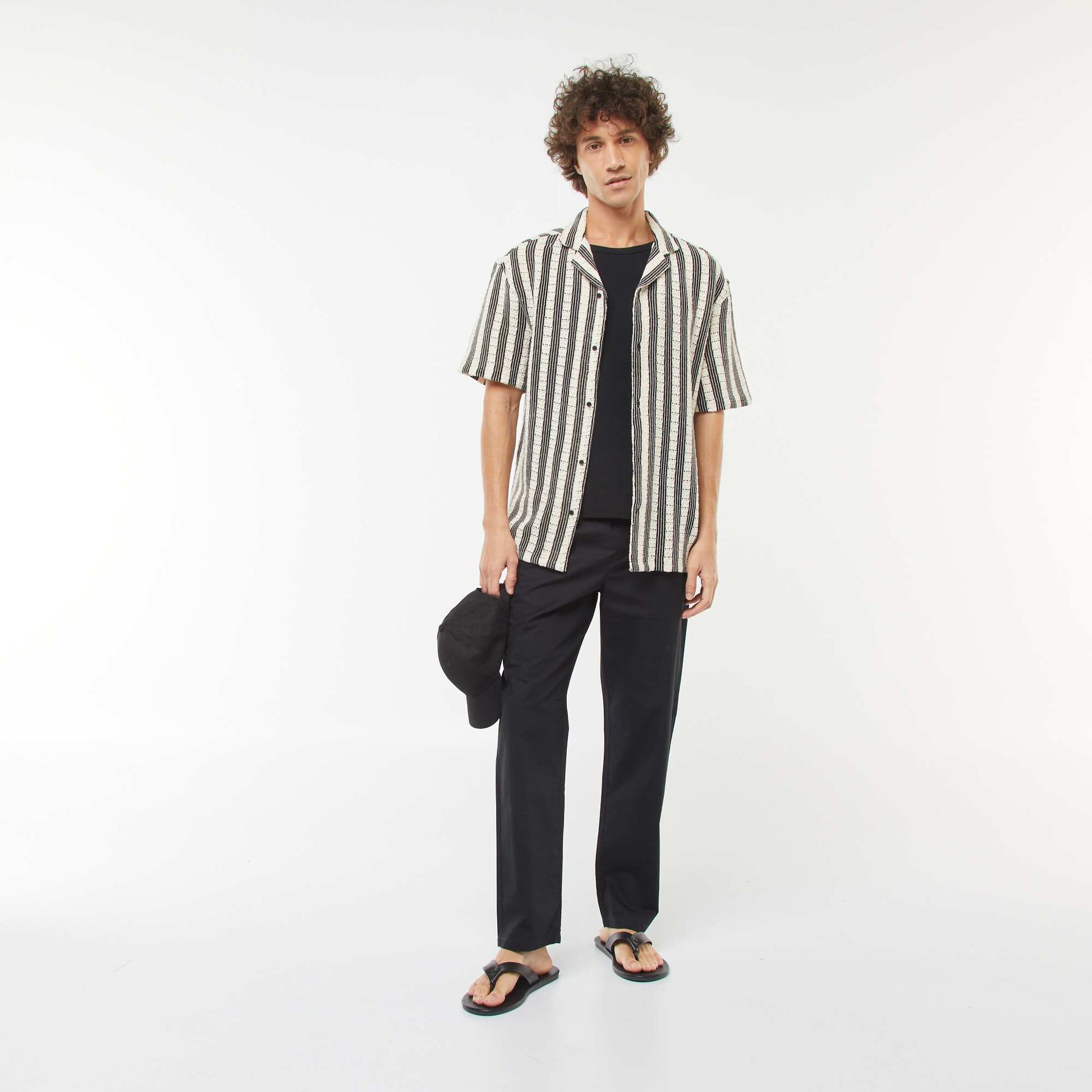 Chemise manches courtes en matière ajourée BEIGE