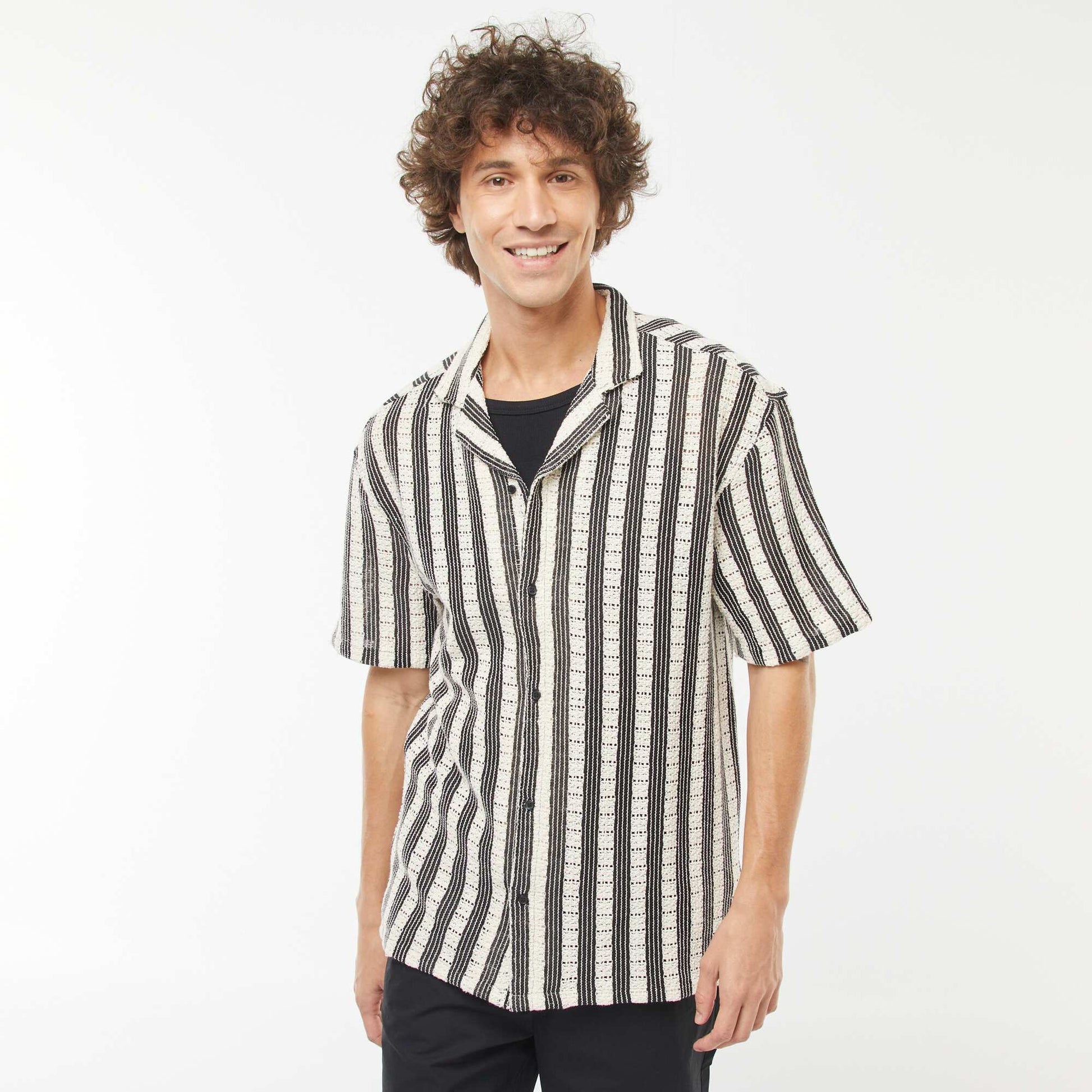 Chemise manches courtes en matière ajourée BEIGE