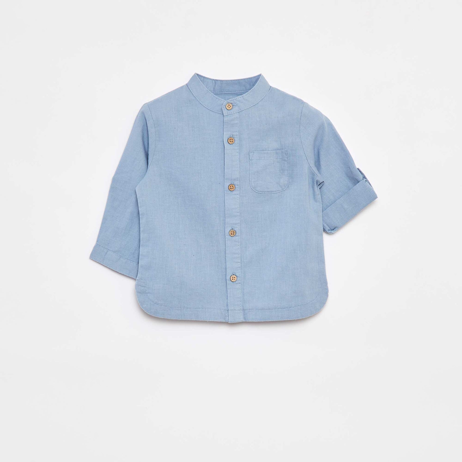 Chemise mao en lin mélangé BLEU
