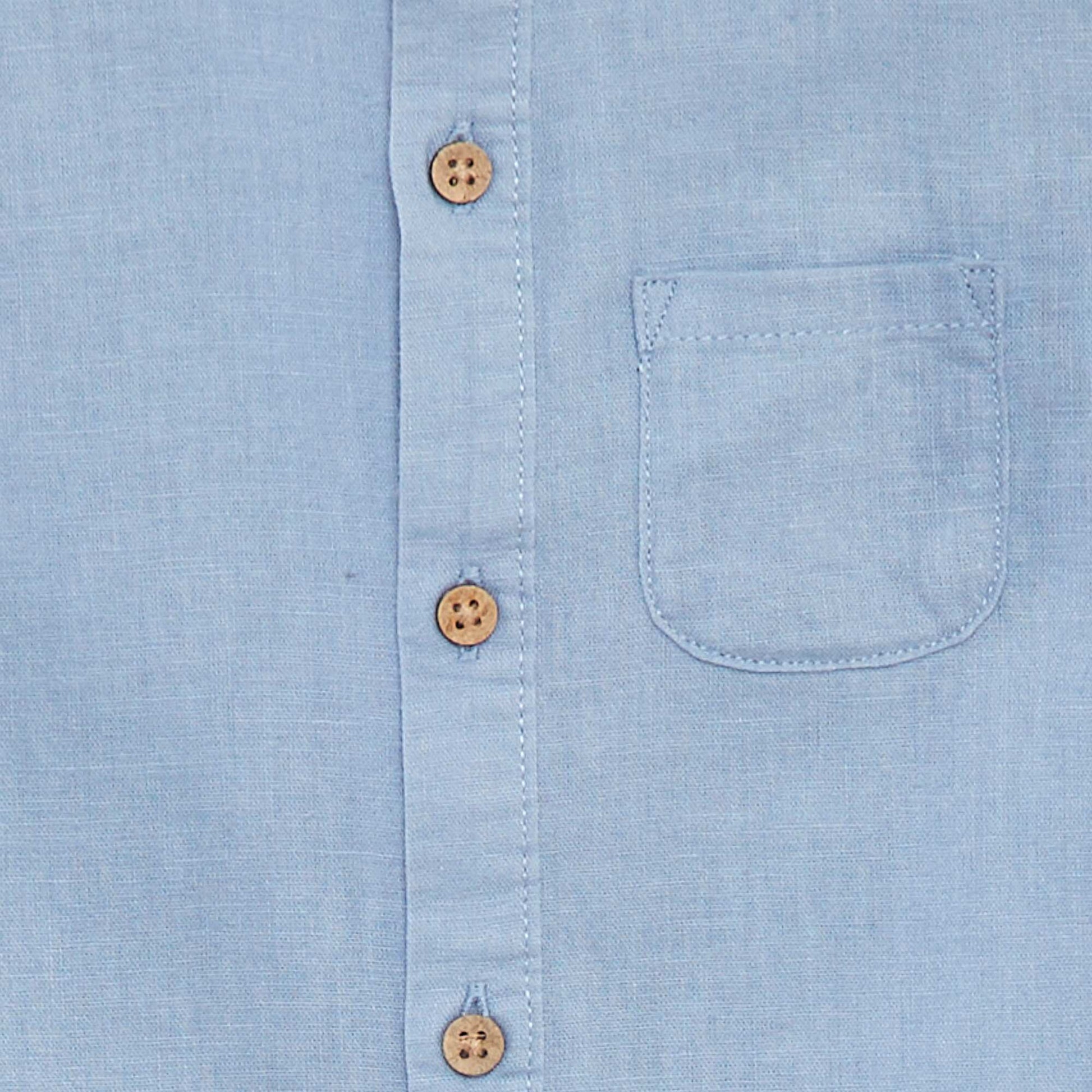 Chemise mao en lin mélangé BLEU