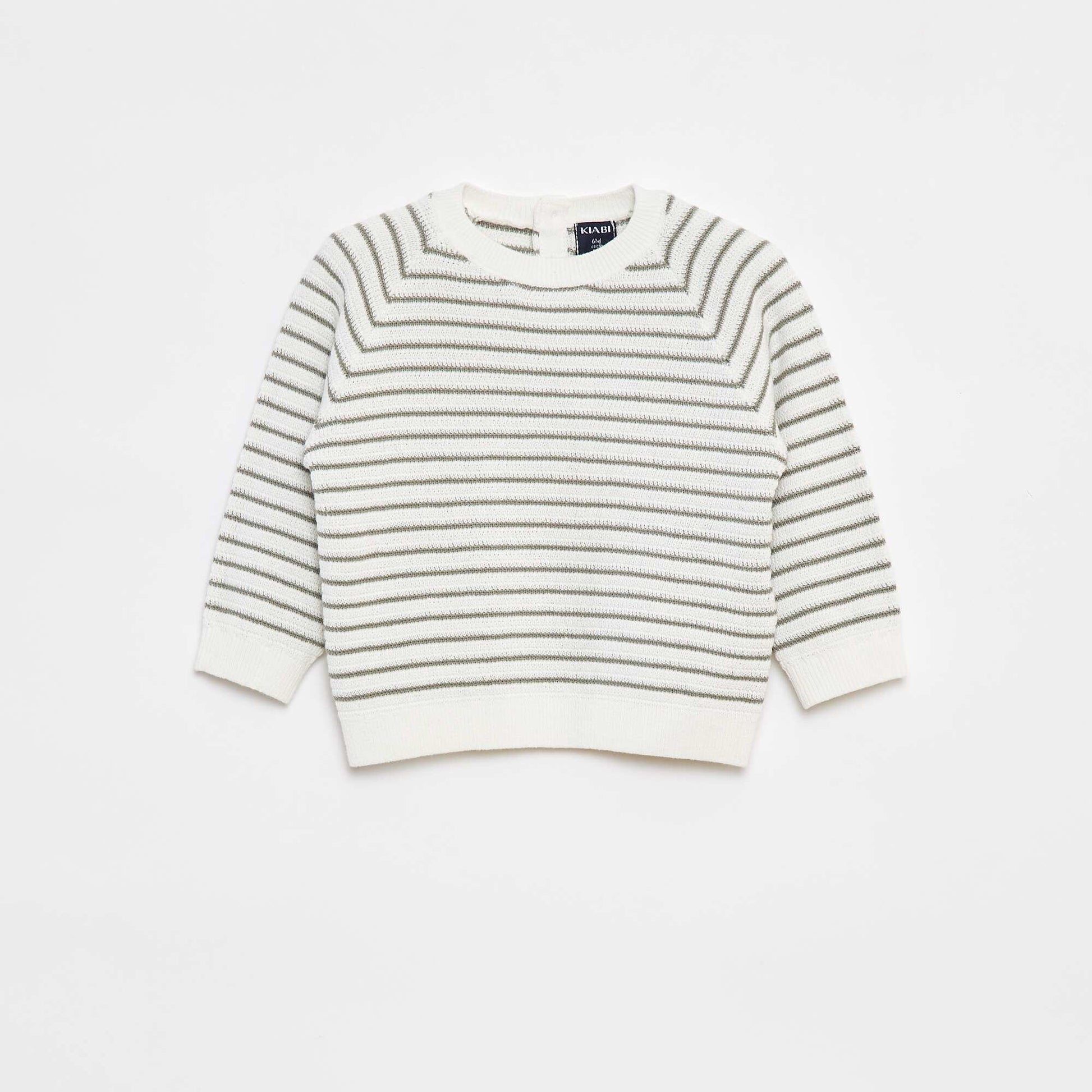 Pull rayé avec ouverture boutonnée au dos BLANC