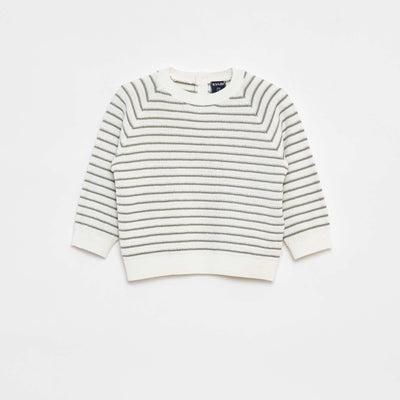 Pull rayé avec ouverture boutonnée au dos BLANC