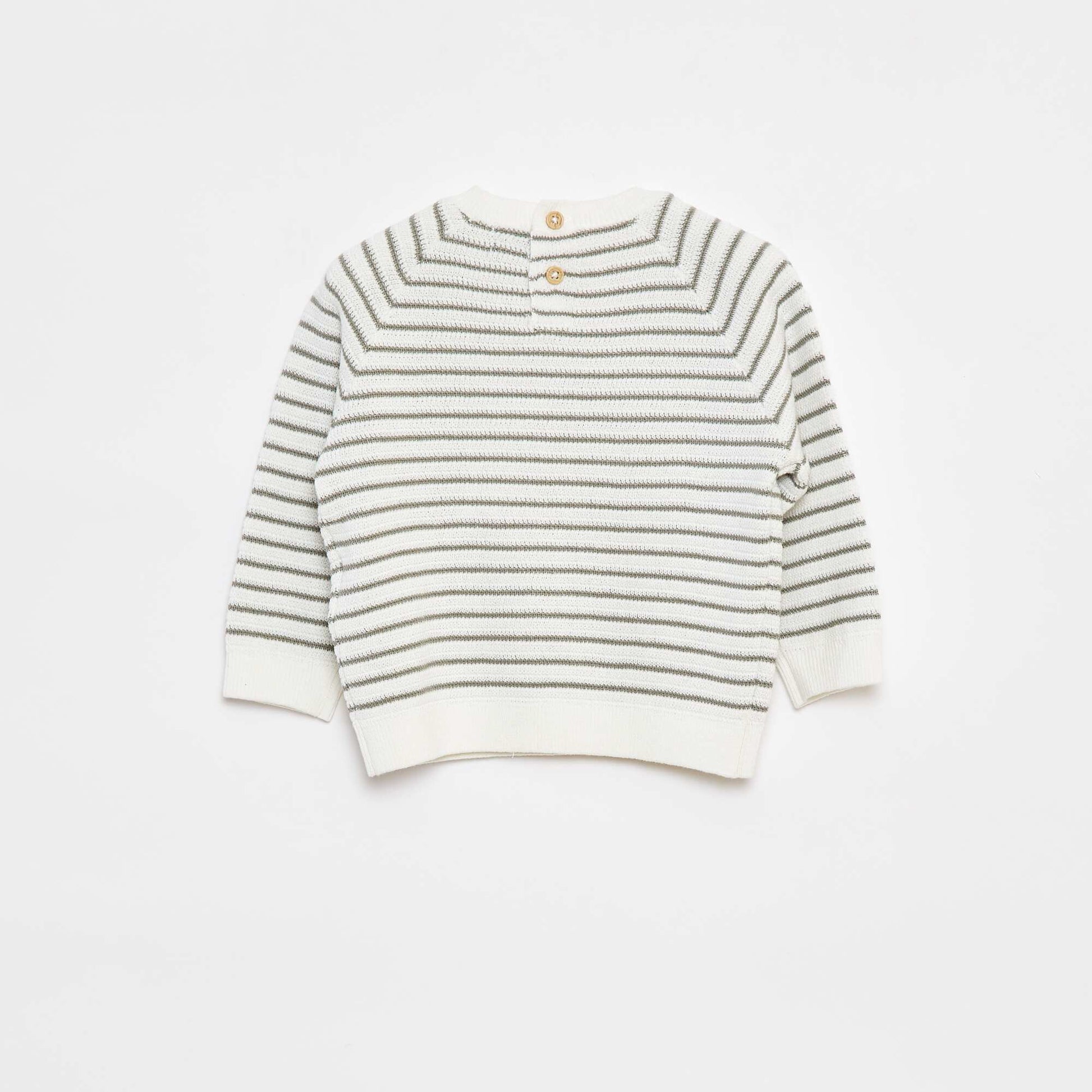 Pull rayé avec ouverture boutonnée au dos BLANC