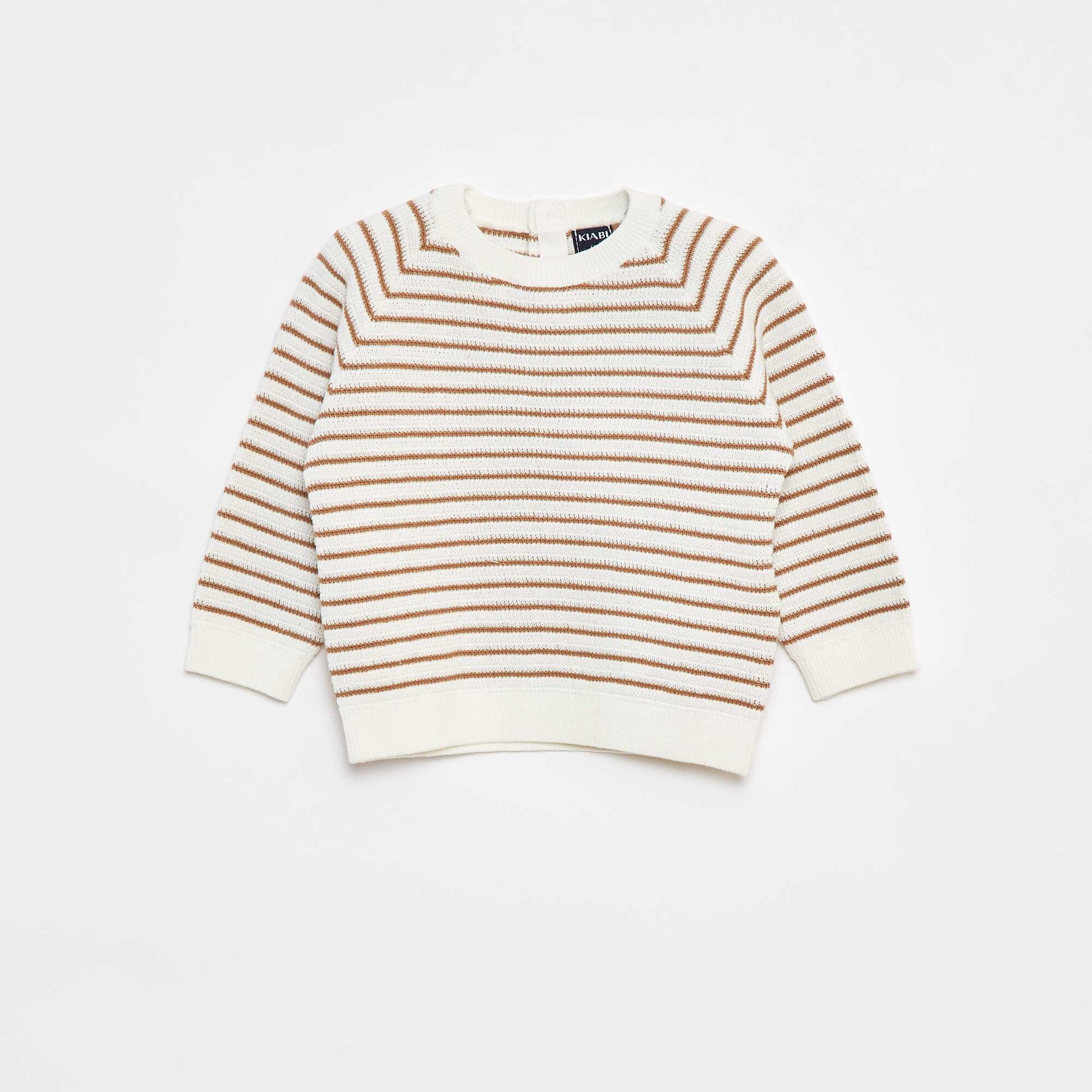 Pull rayé avec ouverture boutonnée au dos BLANC