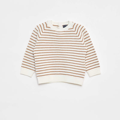 Pull rayé avec ouverture boutonnée au dos BLANC