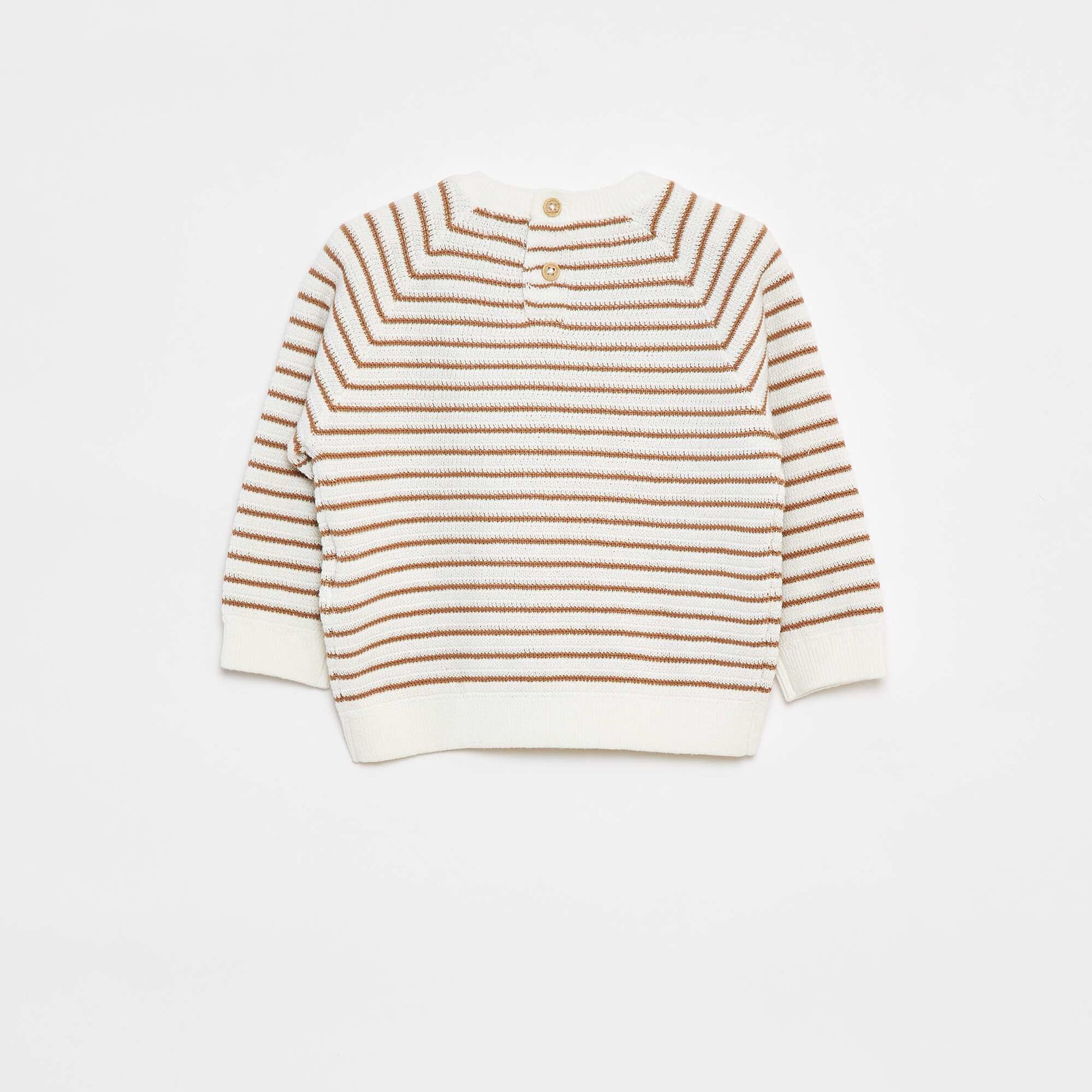 Pull rayé avec ouverture boutonnée au dos BLANC