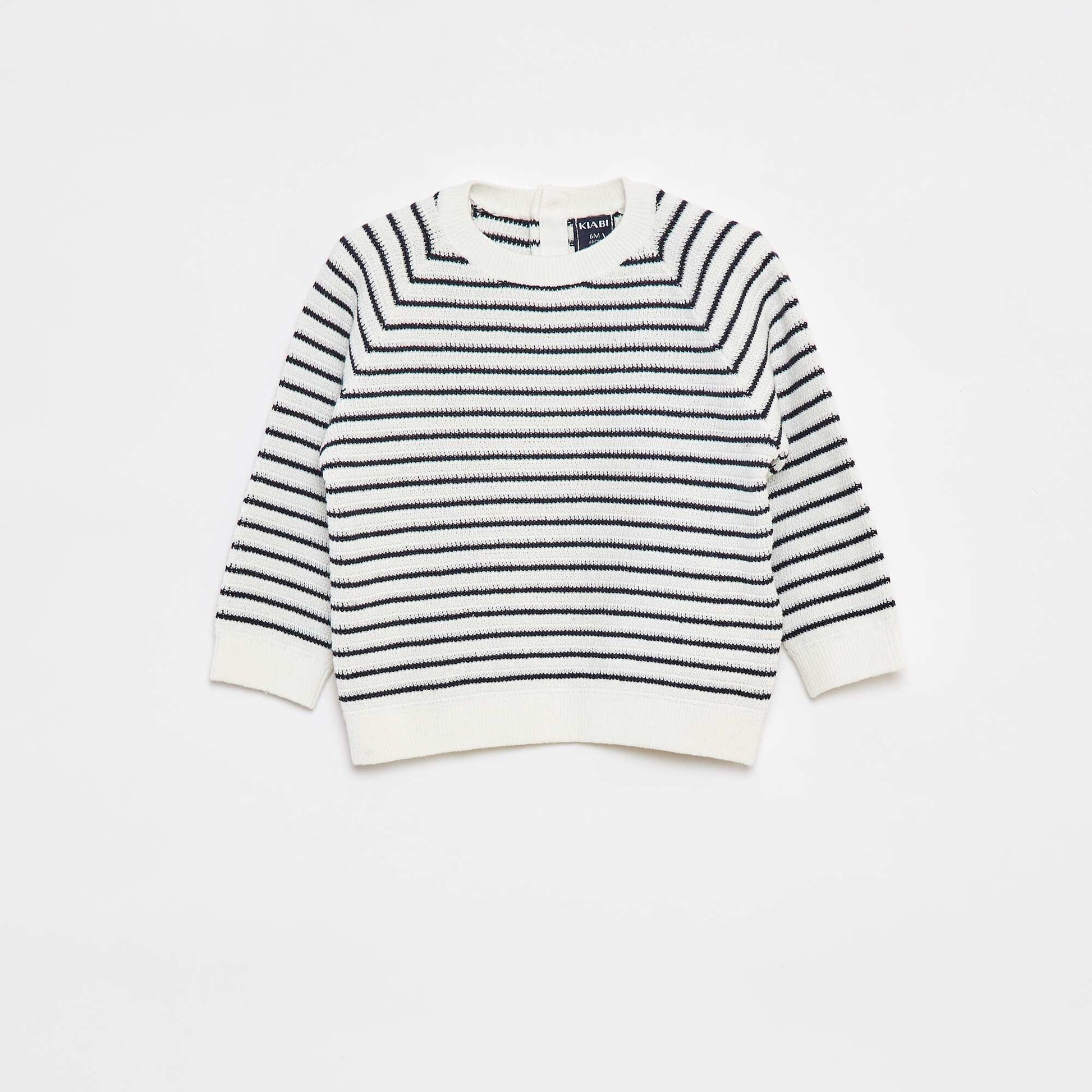 Pull rayé avec ouverture boutonnée au dos BLEU