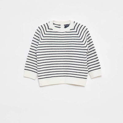 Pull rayé avec ouverture boutonnée au dos BLEU