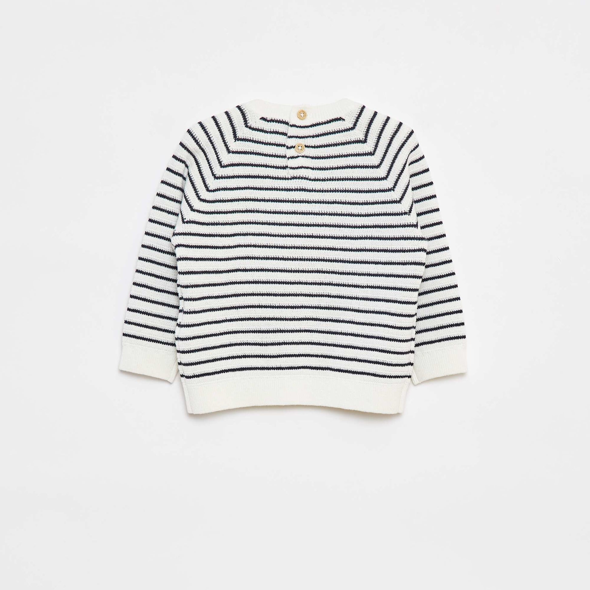 Pull rayé avec ouverture boutonnée au dos BLEU