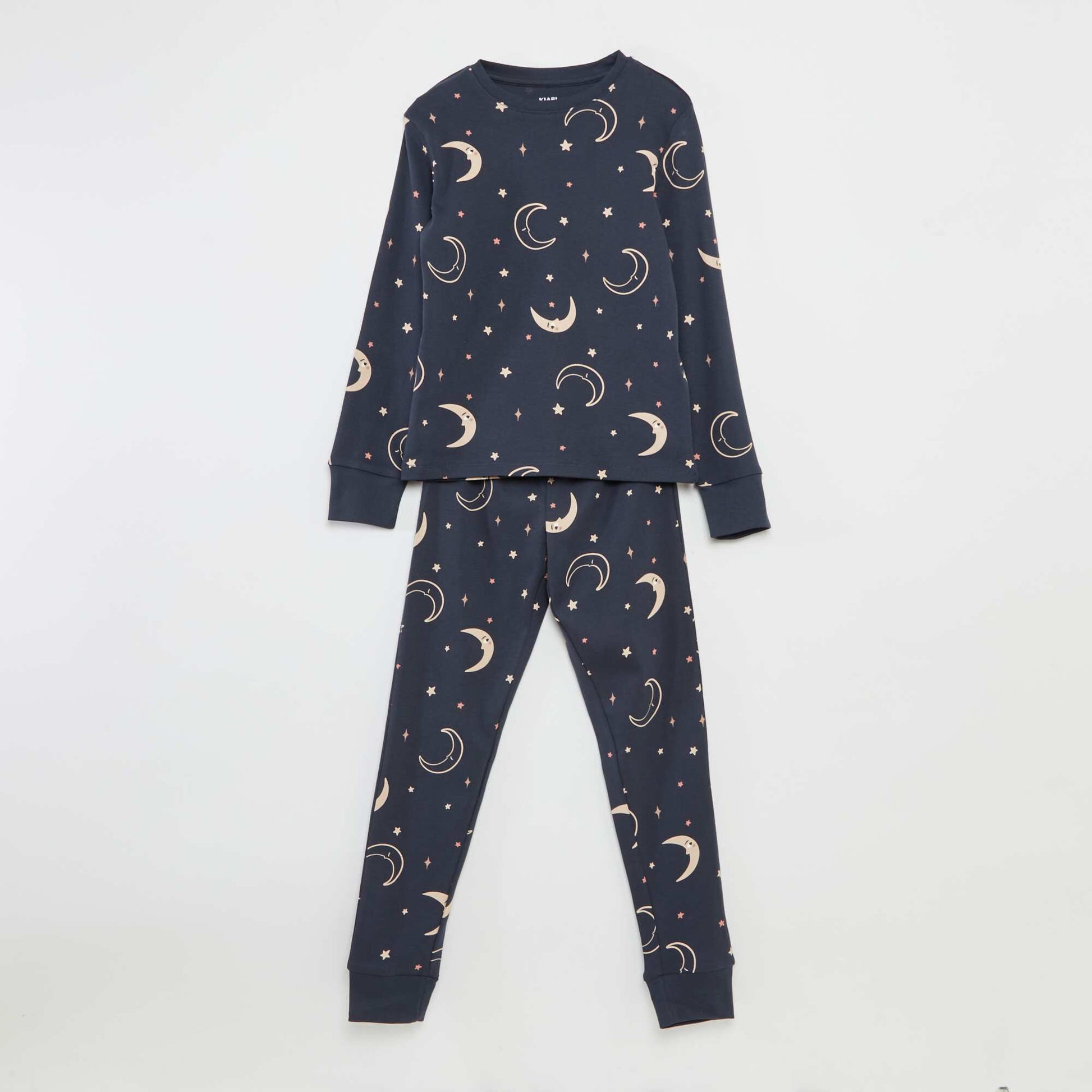 Pyjama long t-shirt + pantalon à motif - 2 pièces NOIR