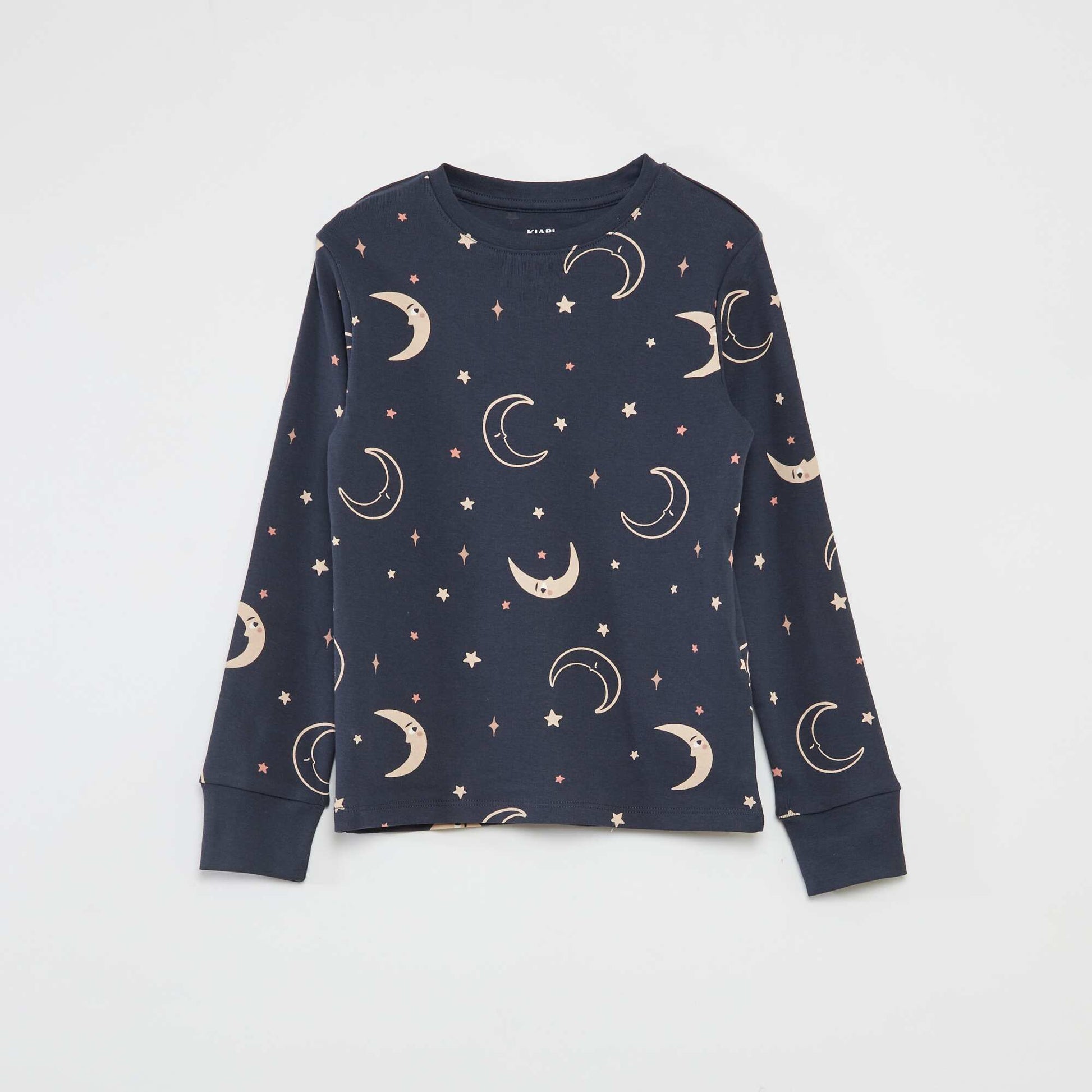 Pyjama long t-shirt + pantalon à motif - 2 pièces NOIR
