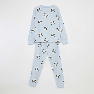 Pyjama long t-shirt + pantalon à motif - 2 pièces BLEU