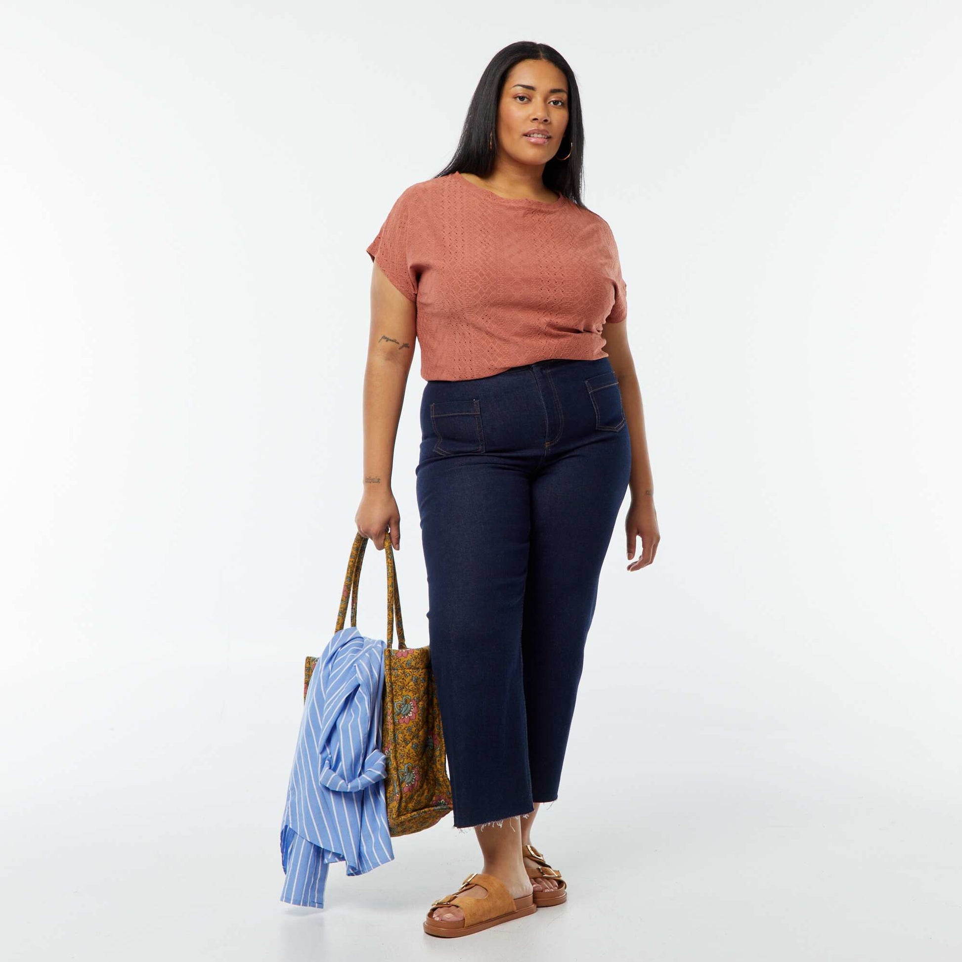 T-shirt en maille ajourée manches courtes ROSE