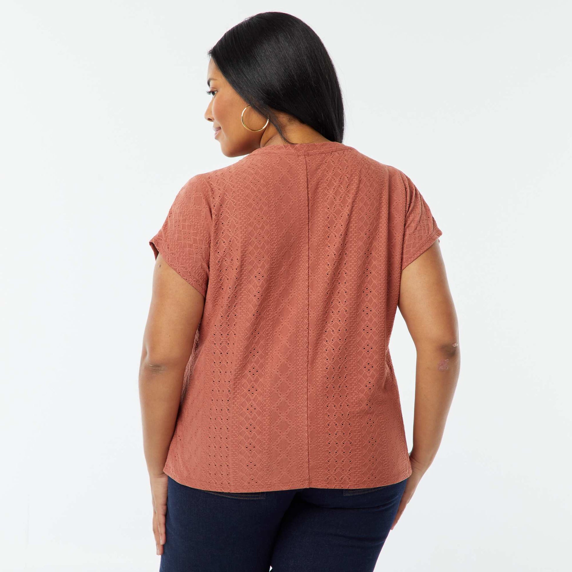 T-shirt en maille ajourée manches courtes ROSE