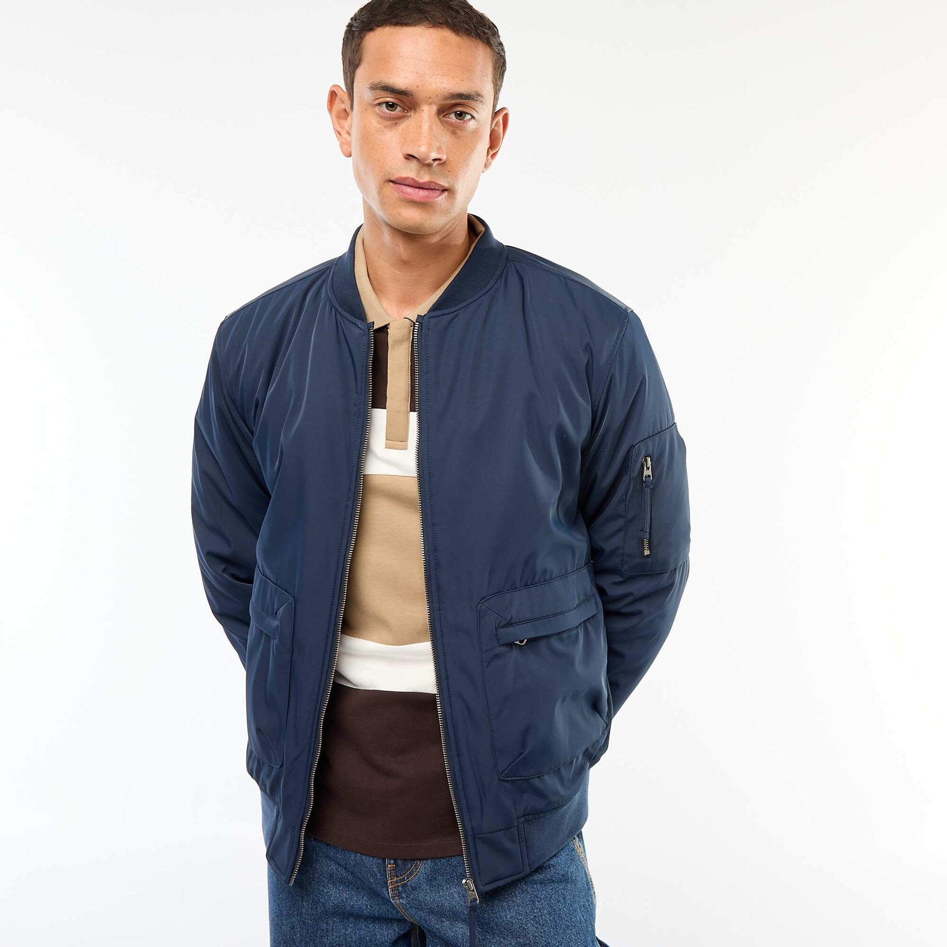 Blouson style aviateur poches à soufflet double entrée BLEU