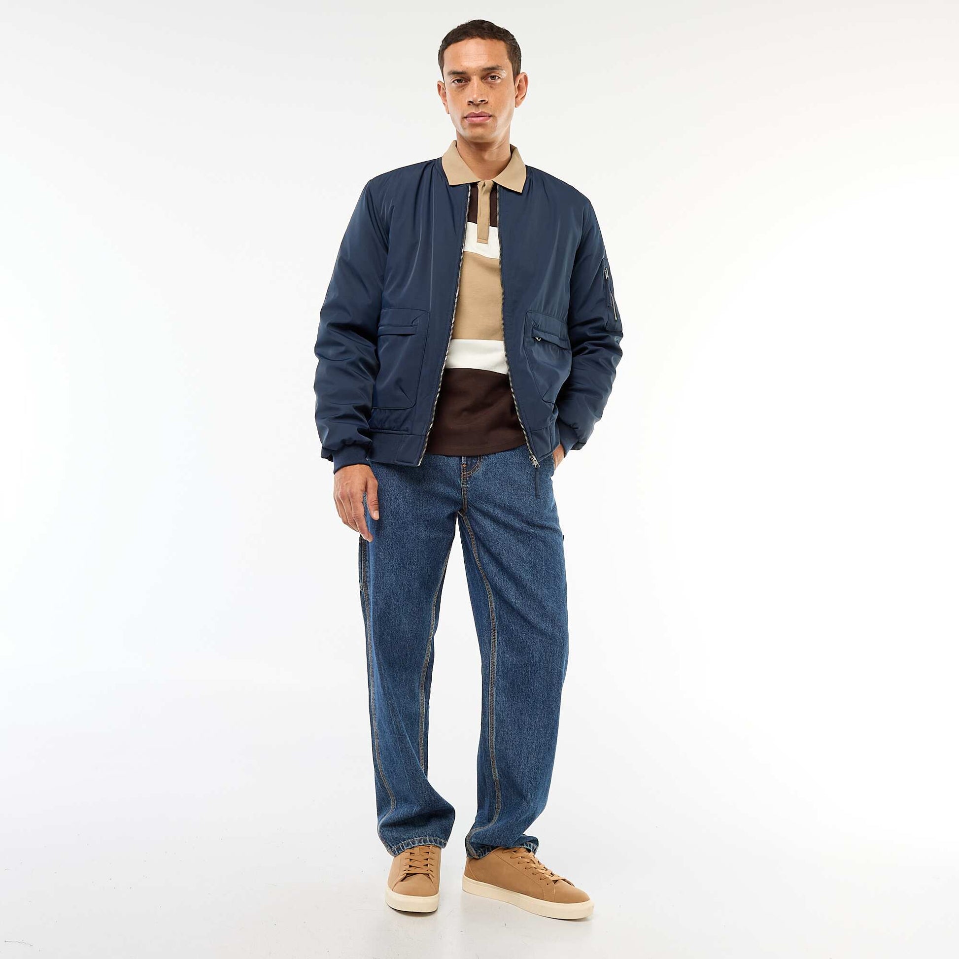 Blouson style aviateur poches à soufflet double entrée BLEU