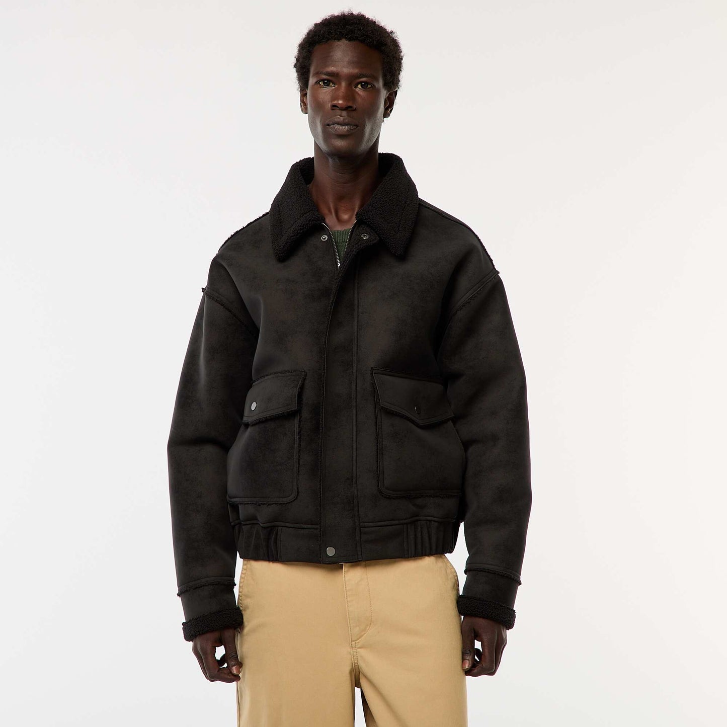 Blouson aviateur façon peau avec col effet moutonné NOIR