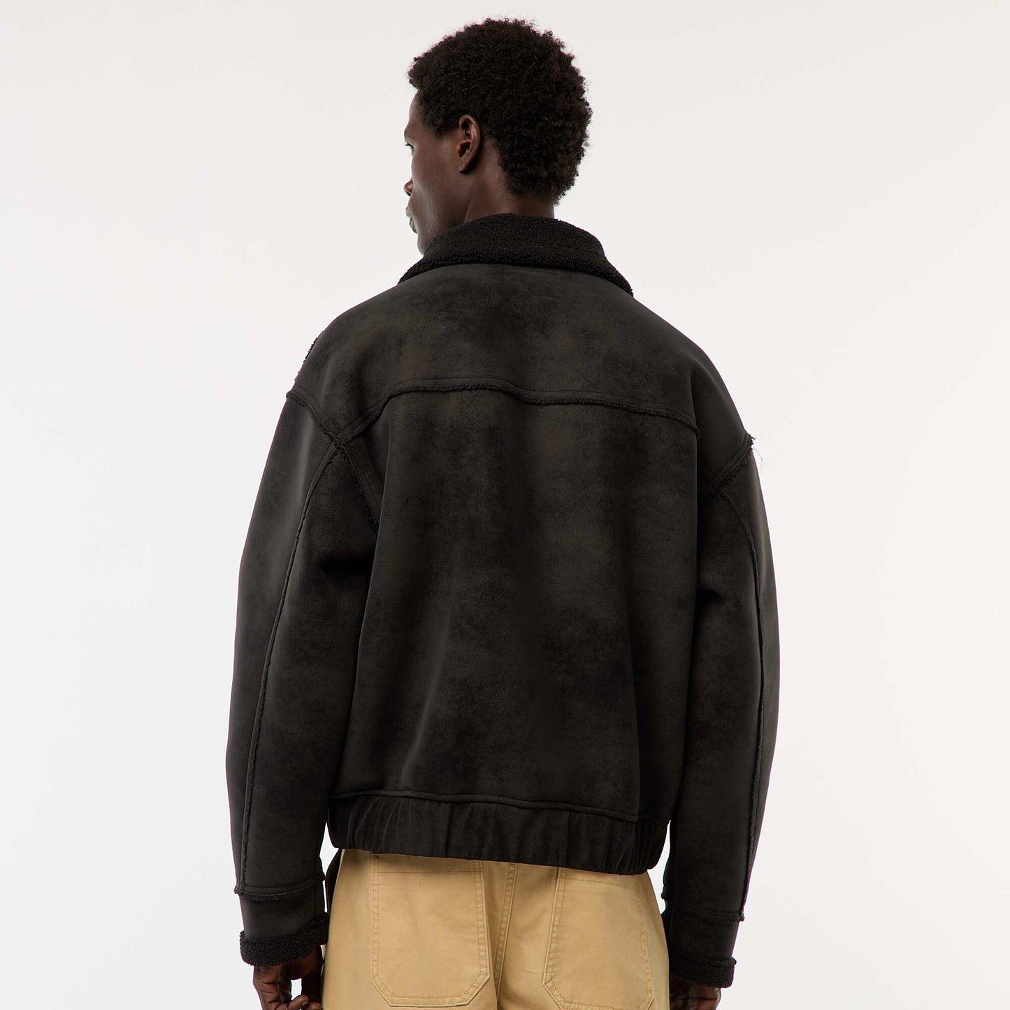 Blouson aviateur façon peau avec col effet moutonné NOIR