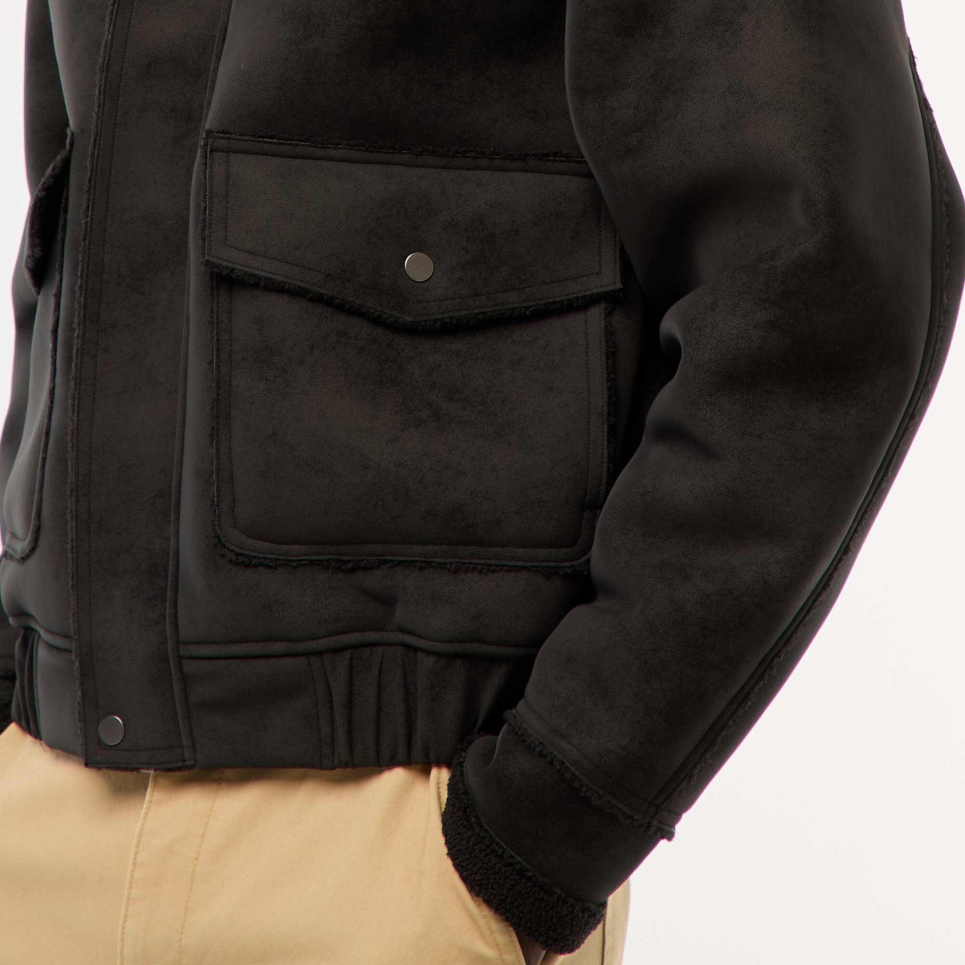 Blouson aviateur façon peau avec col effet moutonné NOIR