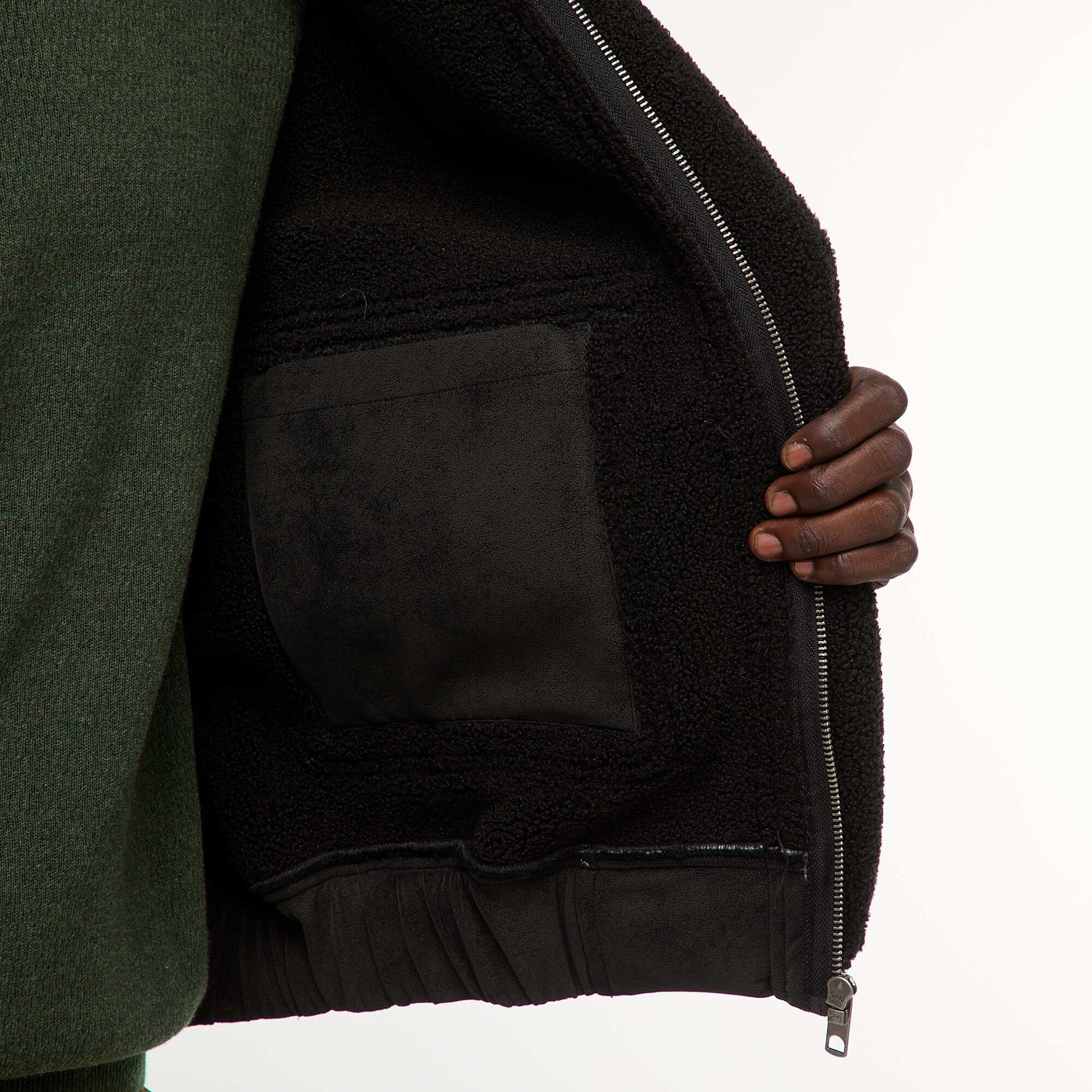 Blouson aviateur façon peau avec col effet moutonné NOIR