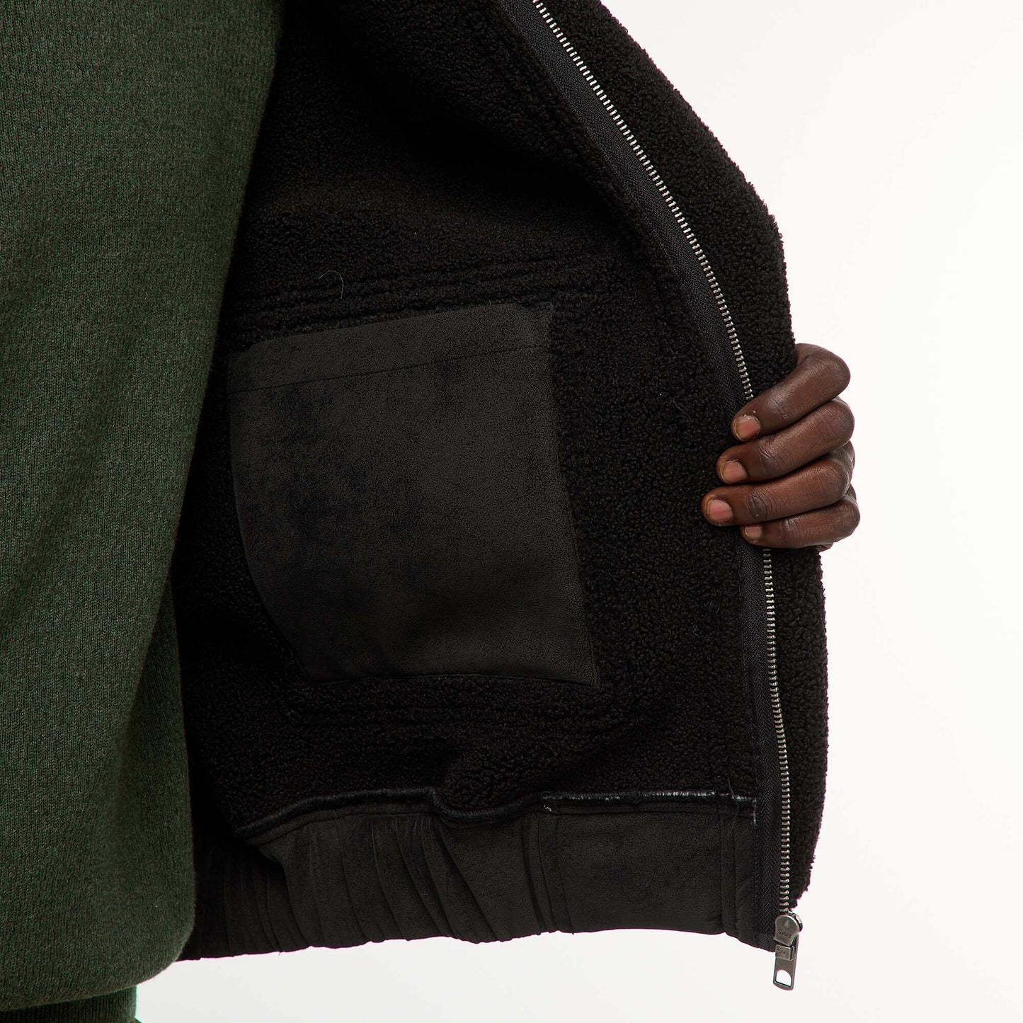 Blouson aviateur façon peau avec col effet moutonné NOIR