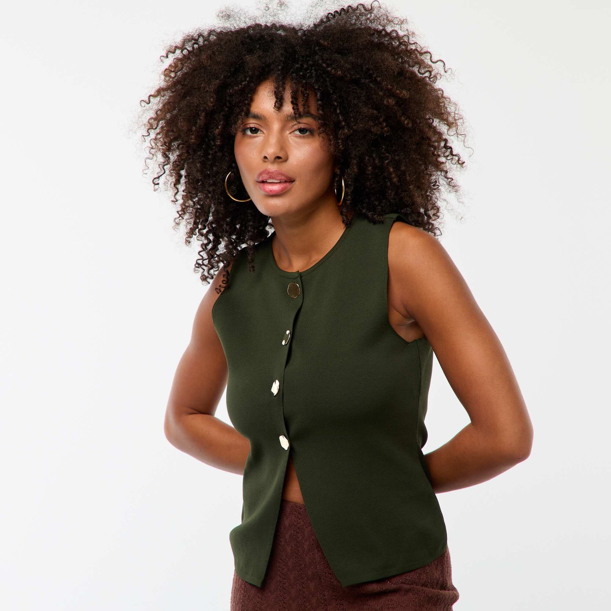 Veste sans manches avec ouverture par boutons dorés KAKI