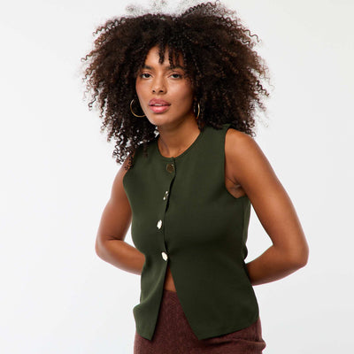 Veste sans manches avec ouverture par boutons dorés KAKI