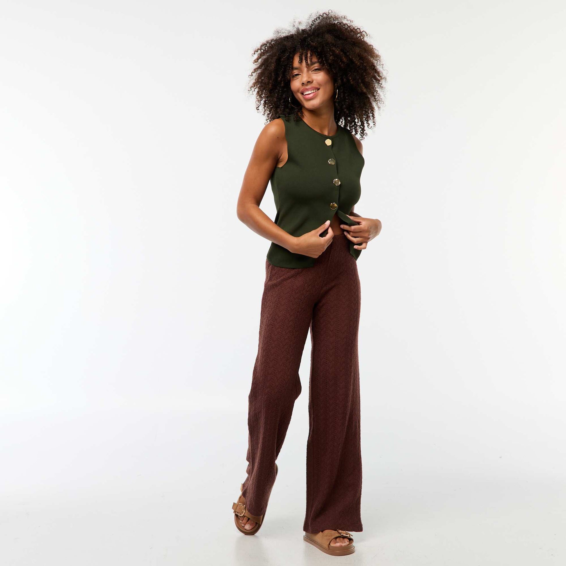 Veste sans manches avec ouverture par boutons dorés KAKI
