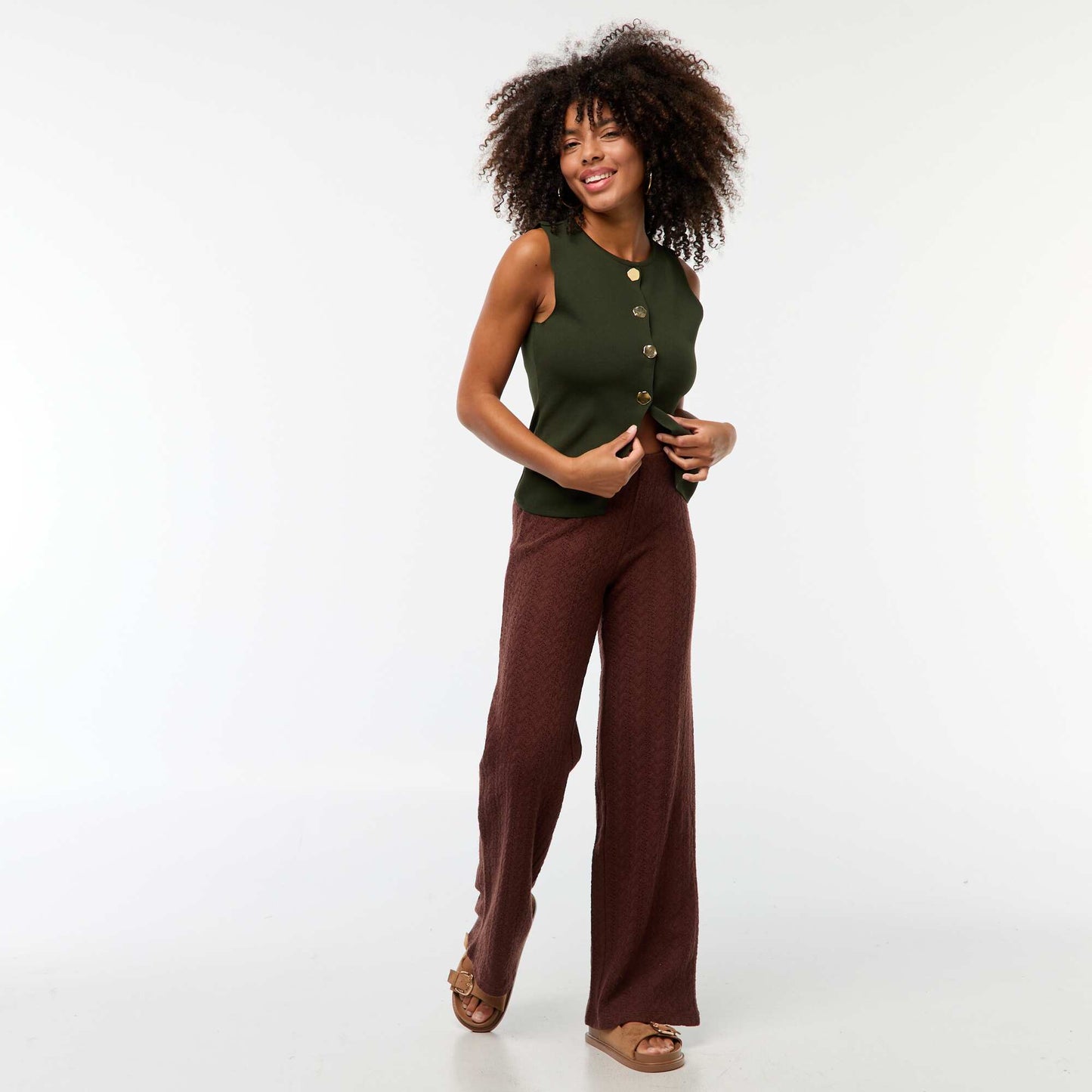 Veste sans manches avec ouverture par boutons dorés KAKI
