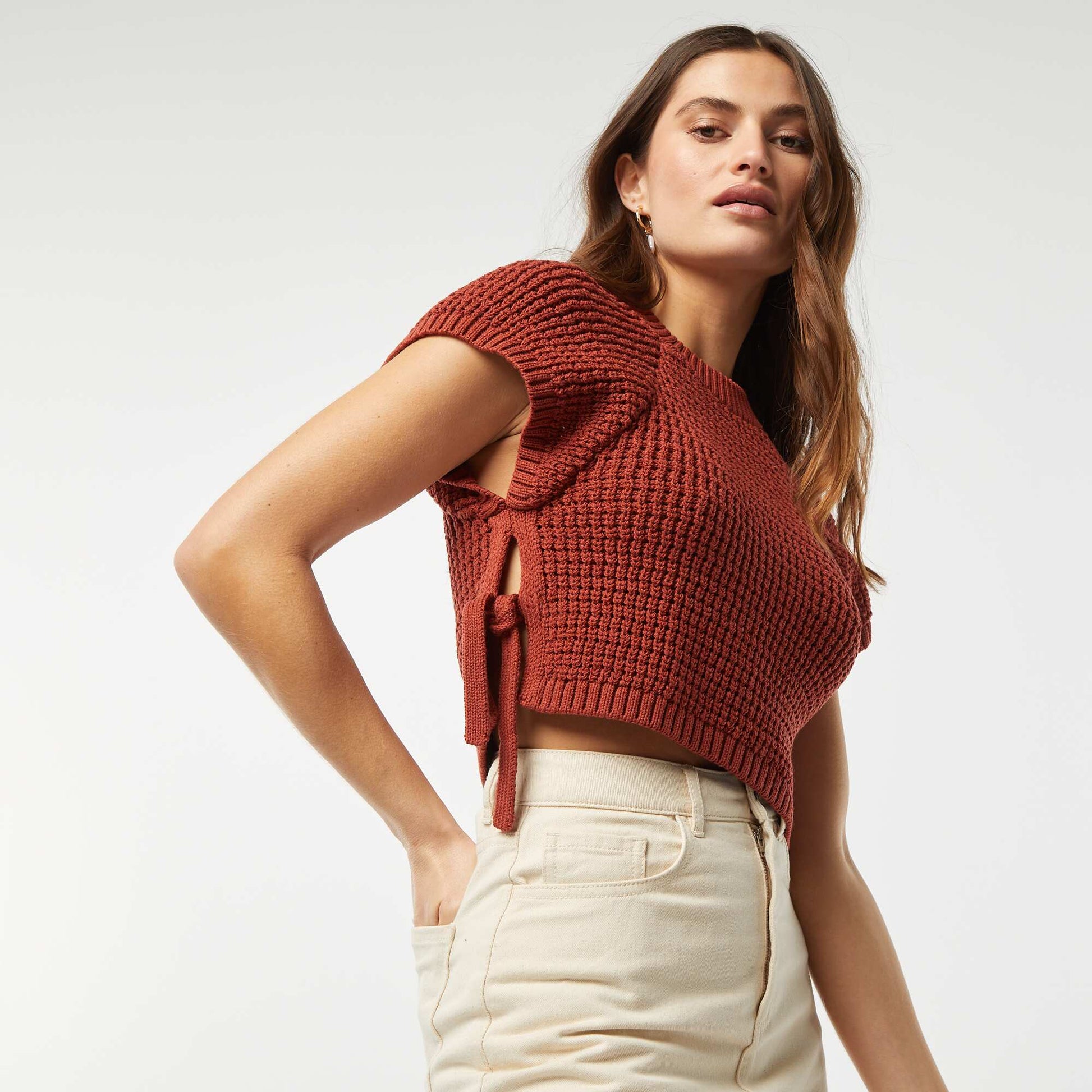 Pull en crochet sans manches ORANGE