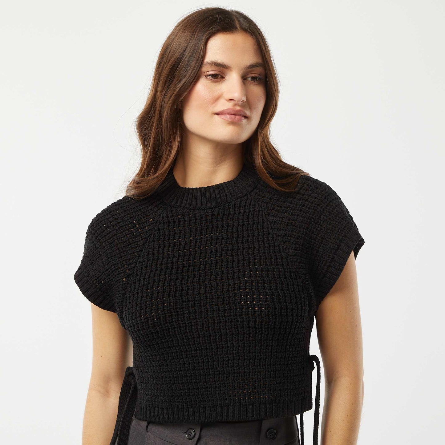 Pull en crochet sans manches NOIR