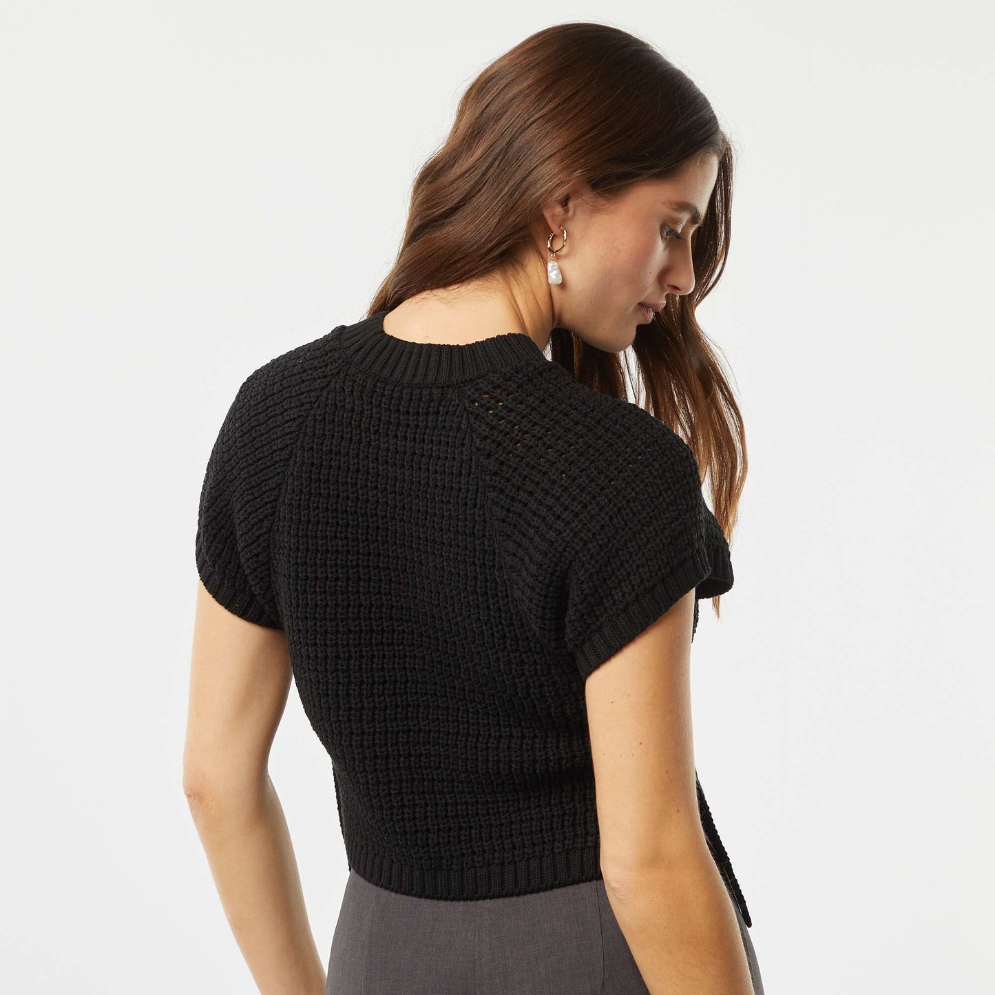 Pull en crochet sans manches NOIR