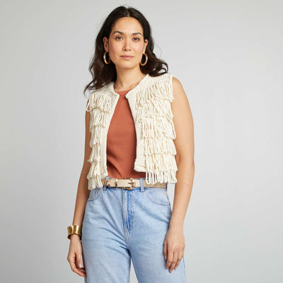 Gilet sans manches avec franges BEIGE