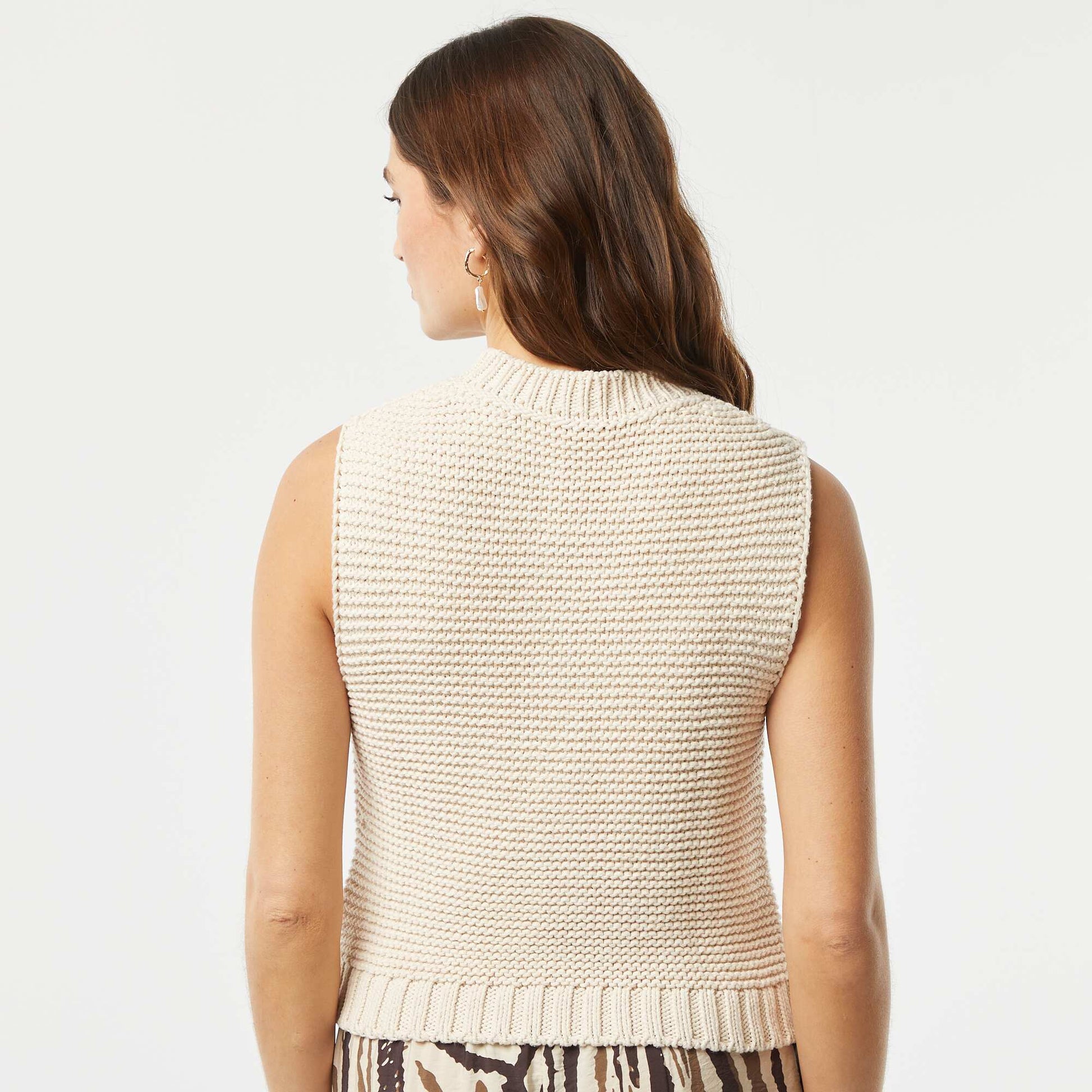Gilet sans manches épais en crochet BEIGE