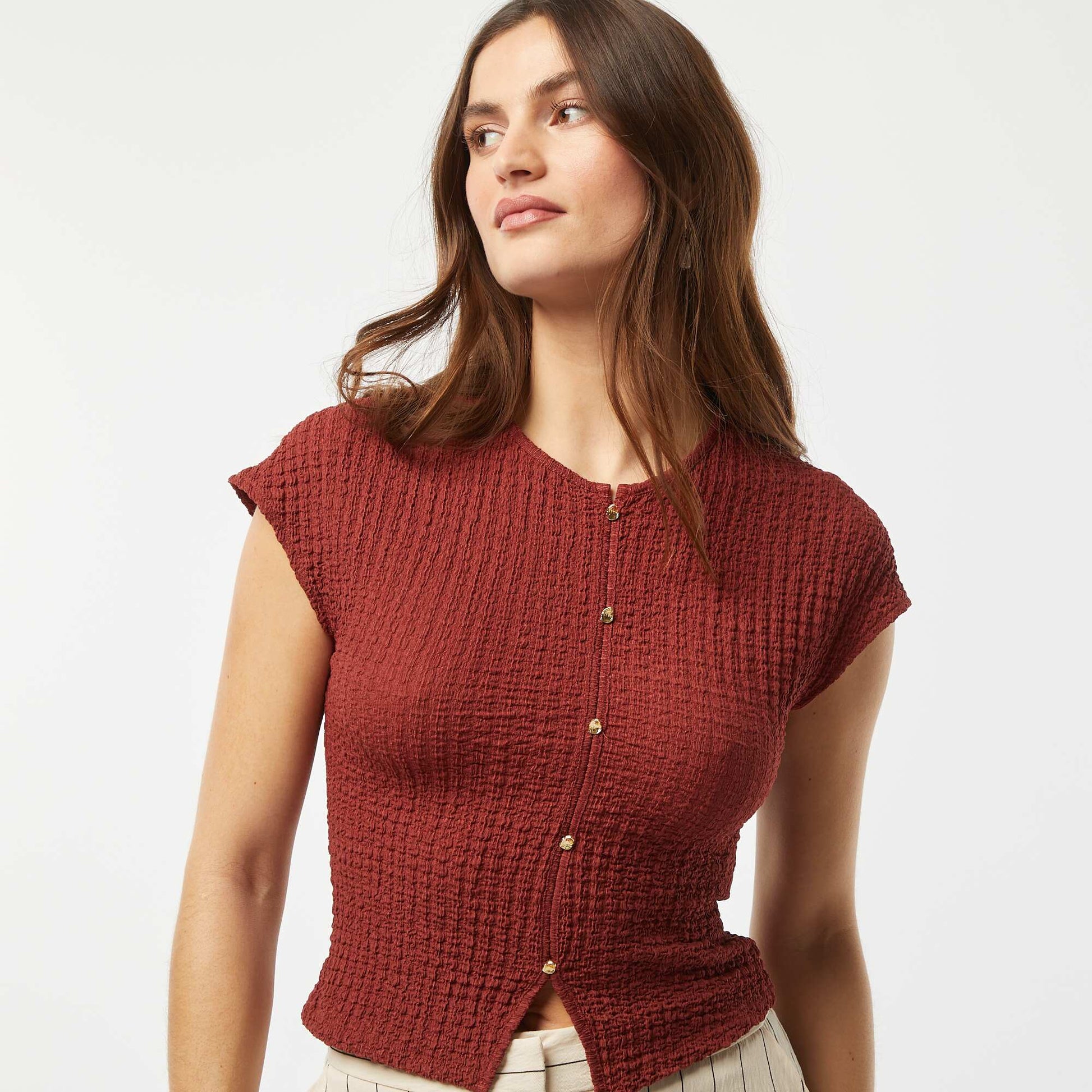 T-shirt en maille gaufrée ORANGE