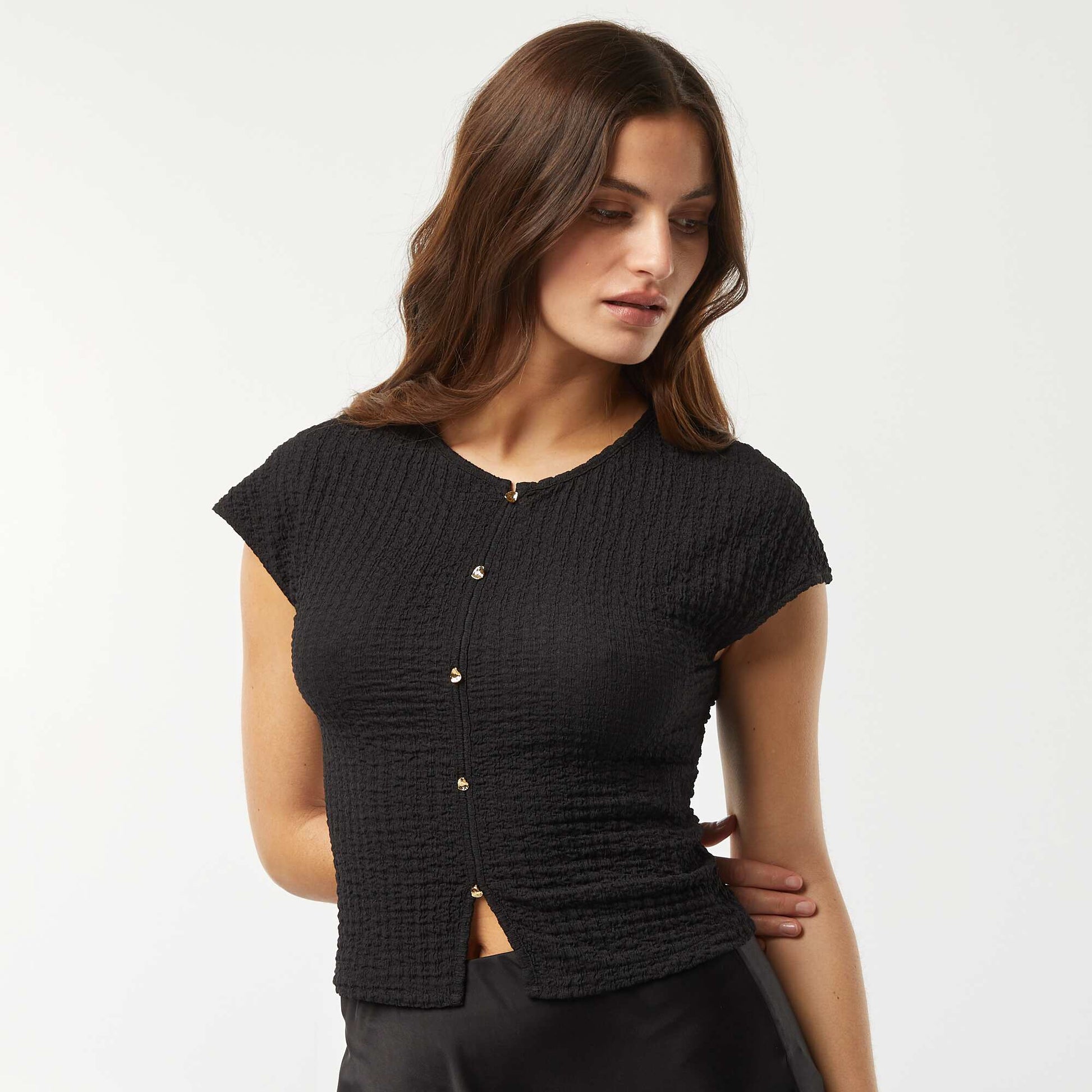 T-shirt en maille gaufrée NOIR