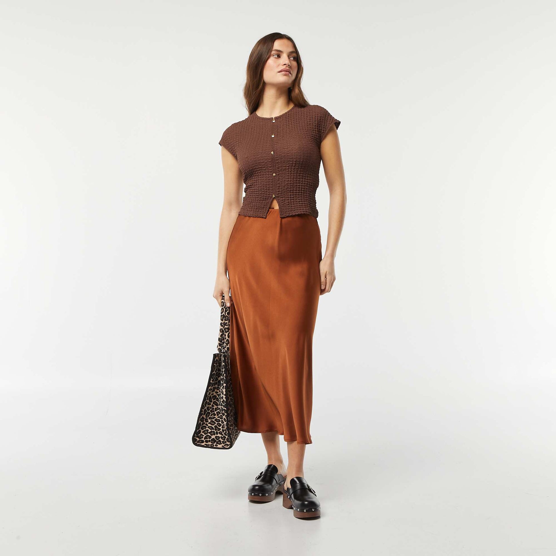 T-shirt en maille gaufrée MARRON
