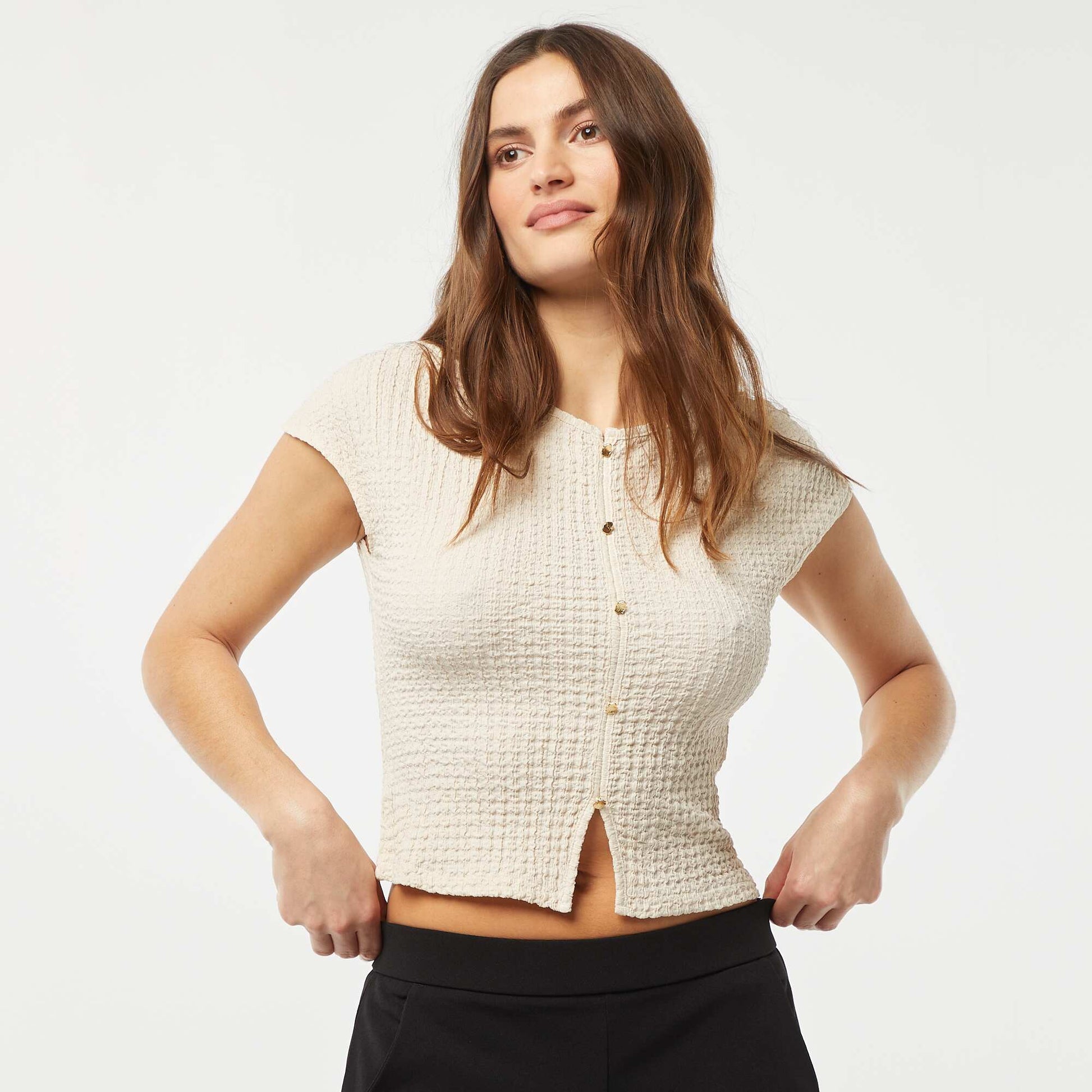 T-shirt en maille gaufrée BEIGE